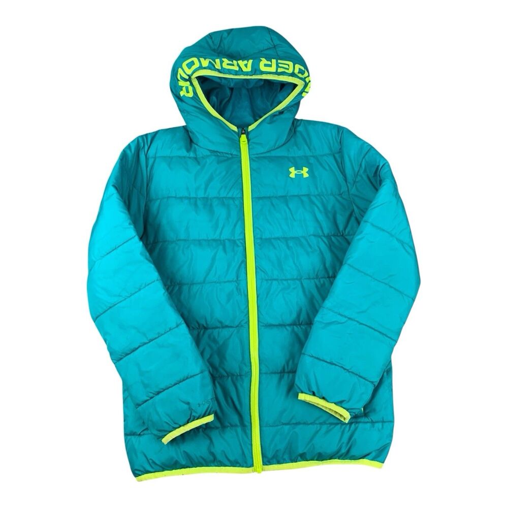Under Armour Youth Large Teal Green/Neon Green Cold Gear Full Zip Coat Outerwear